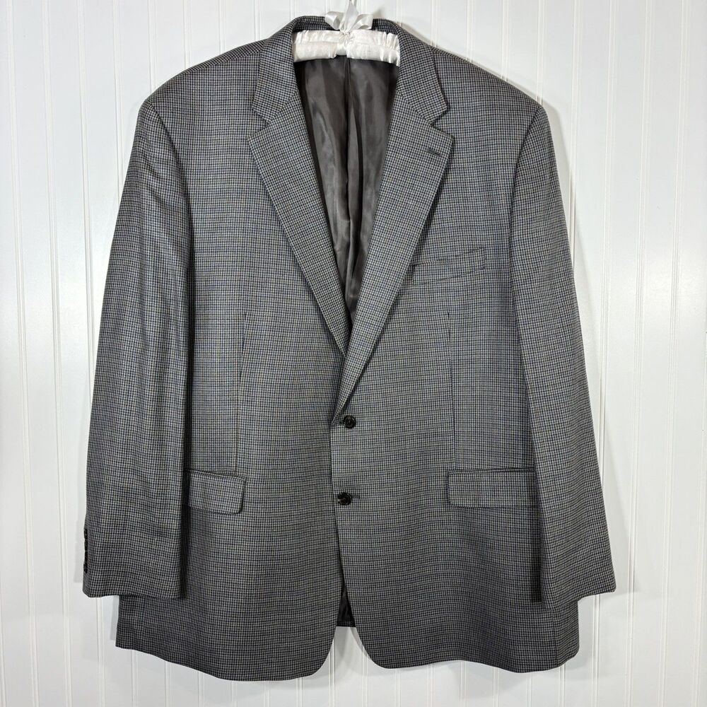 Lauren Ralph Lauren Gray Silk Wool Suit Blazer Mens 54L Sport Coat Houndstooth